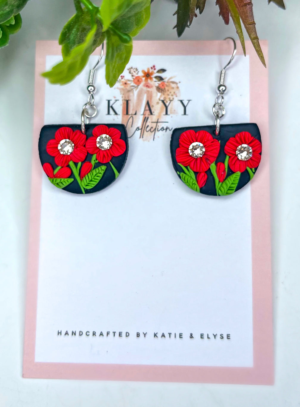 Black Poppy Polymer Clay Earring Design