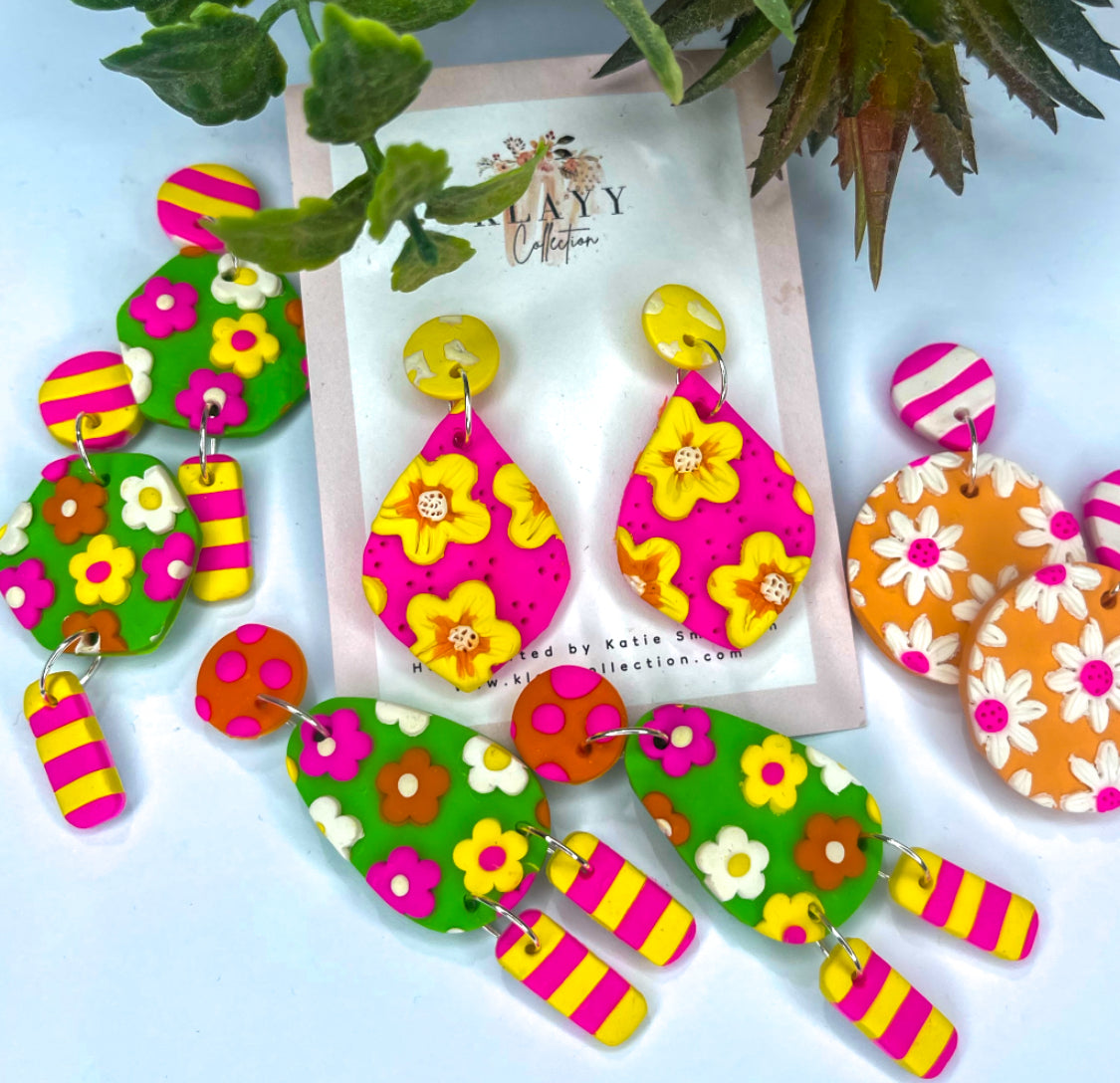 Bright Floral Dangles with single drop
