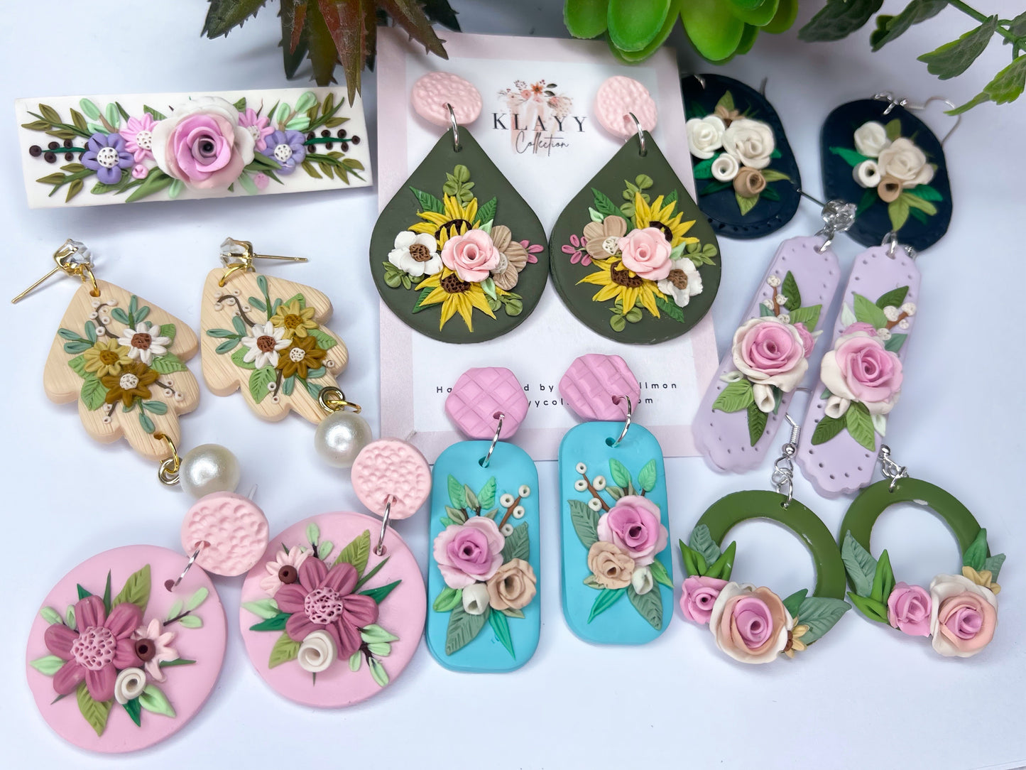 Navy Posy Drop Earrings