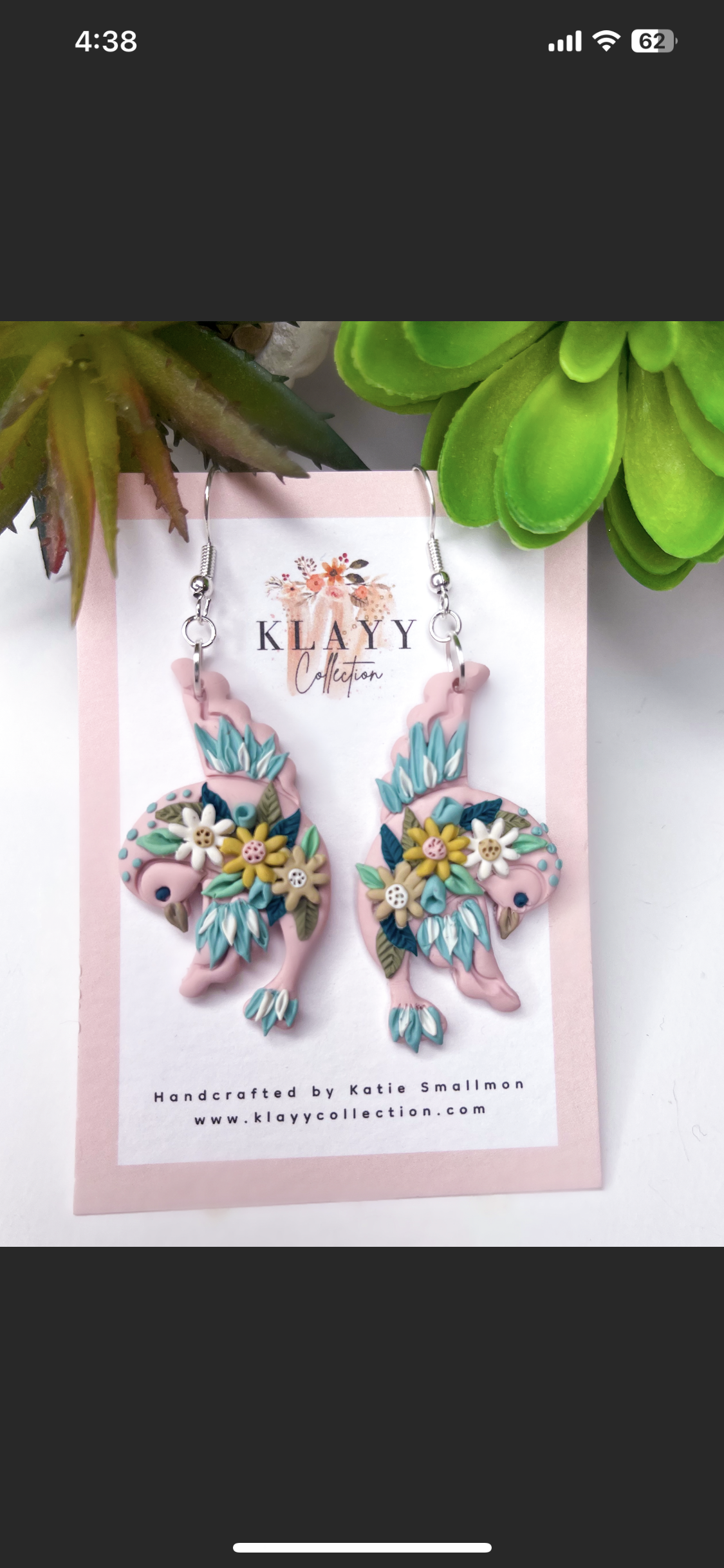 Pink Floral Bird Earrings with hook