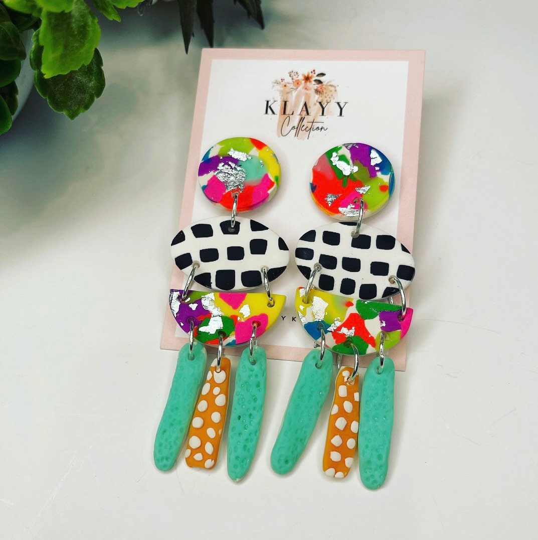 Neon Rainbow Polymer Clay Earrings | vibrant| Bright | graffiti inspired | gifts for her