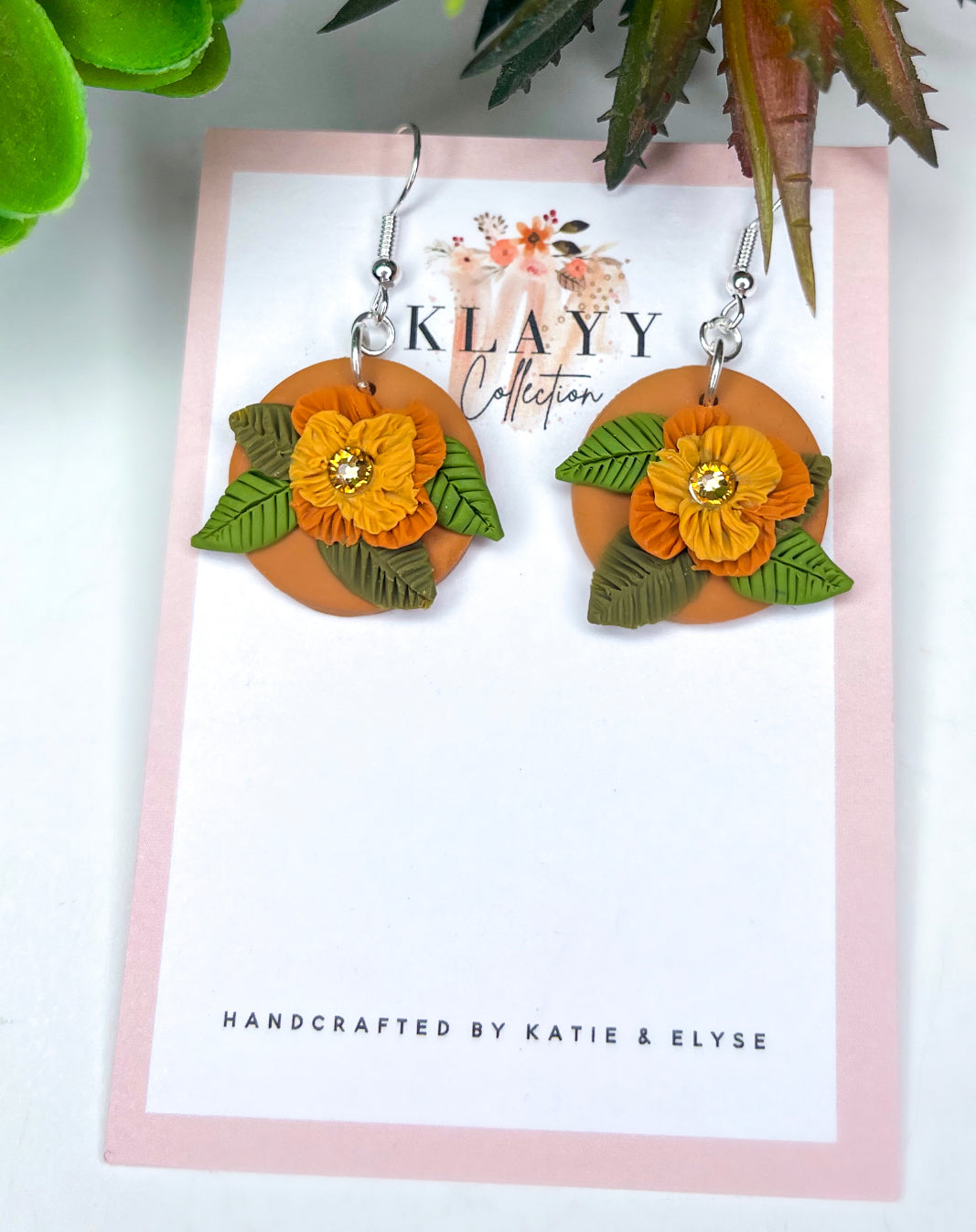 Orange Flowers with Genuine Crystals Petite Round