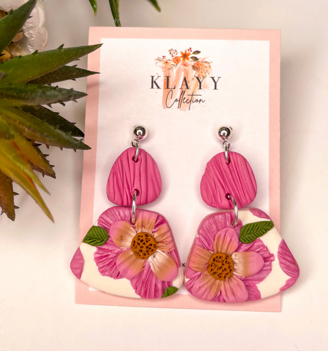 Mum’s Flowers Polymer Clay Earrings Multi Layer