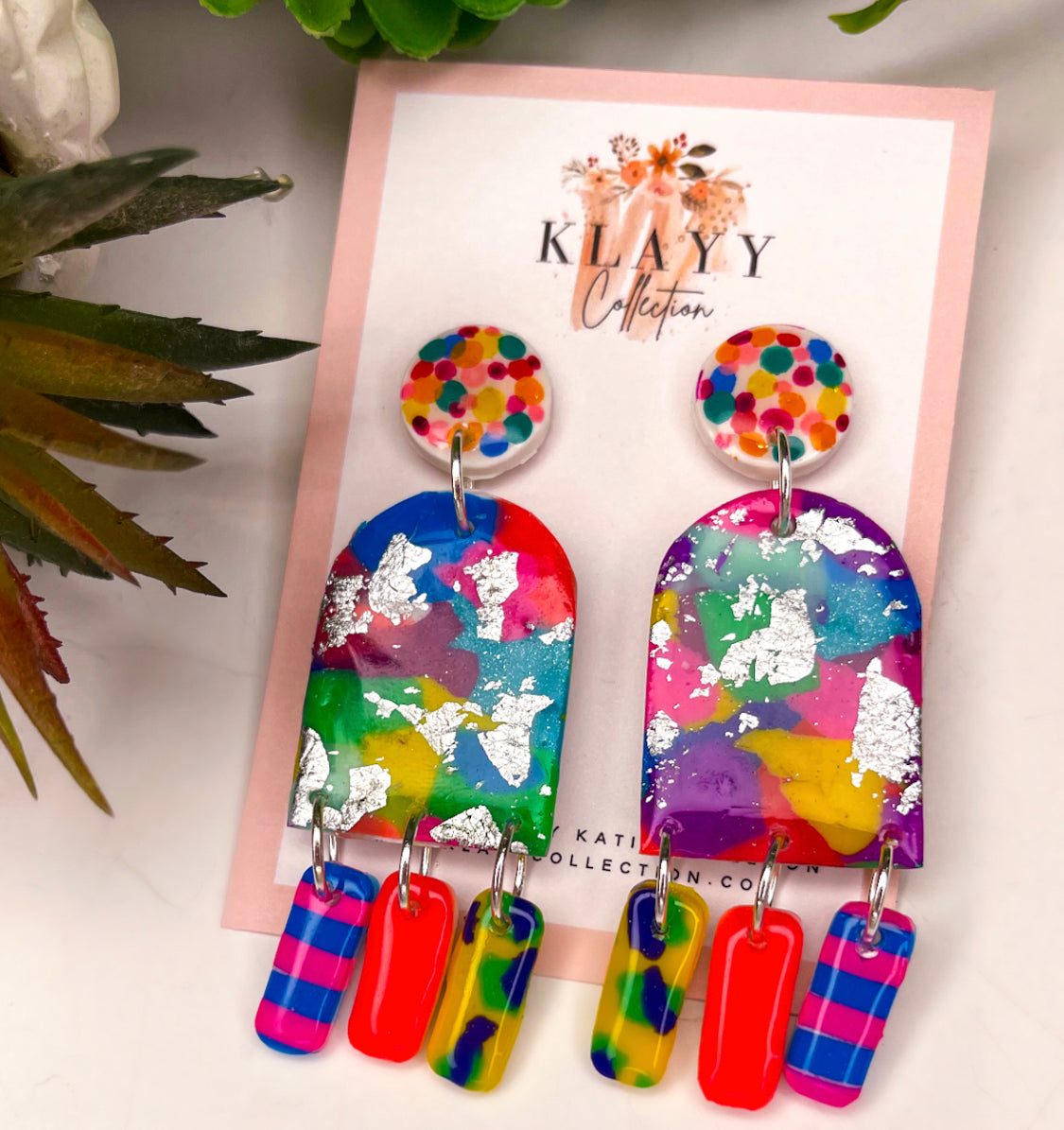 Colour Splash Polymer Clay Earrings With Silver arch