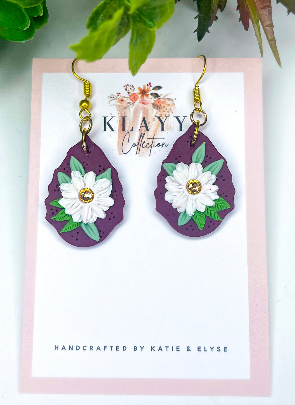 Deep Wine with White  Flowers and Genuine Crystals Petite Frill Oval