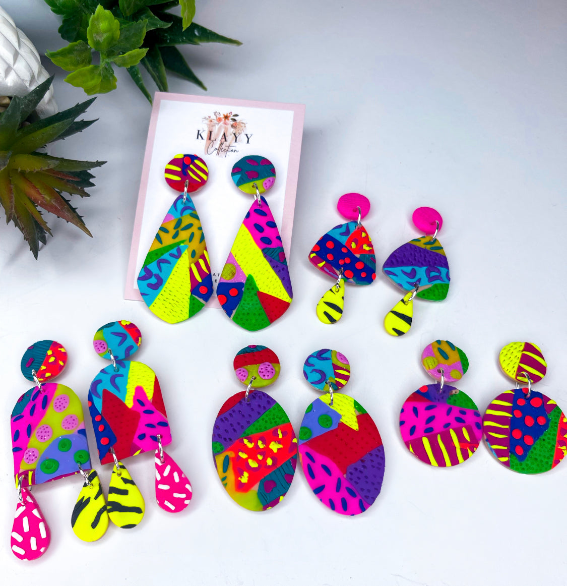 Neon Patchwork Polymer Clay earrings