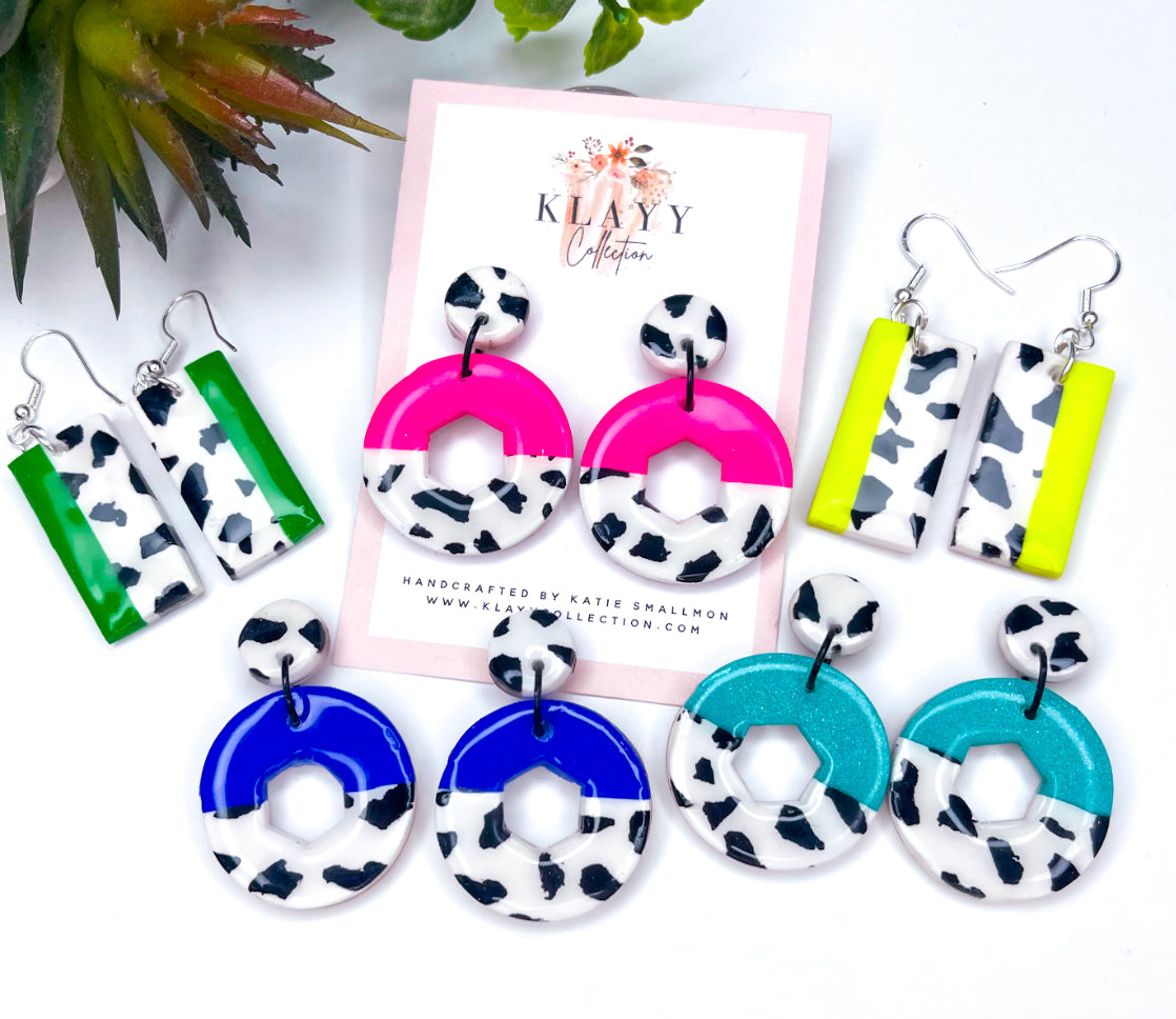 Royal Blue Leopard and Neon Pop Polymer Clay Earrings