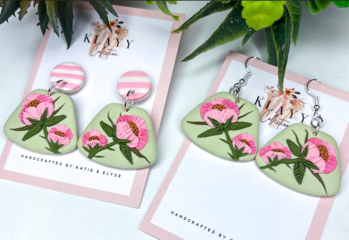 Mint Green and Pink Shabby Chic Roses with Hook