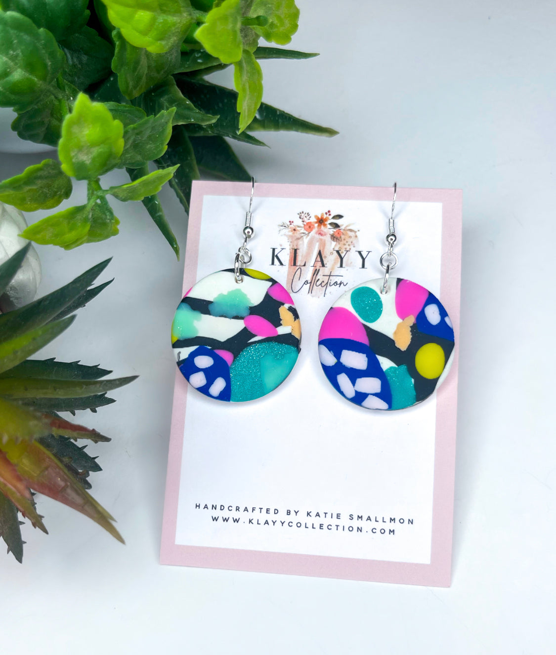 Colour Splash with Stripes Polymer Clay Earrings Round