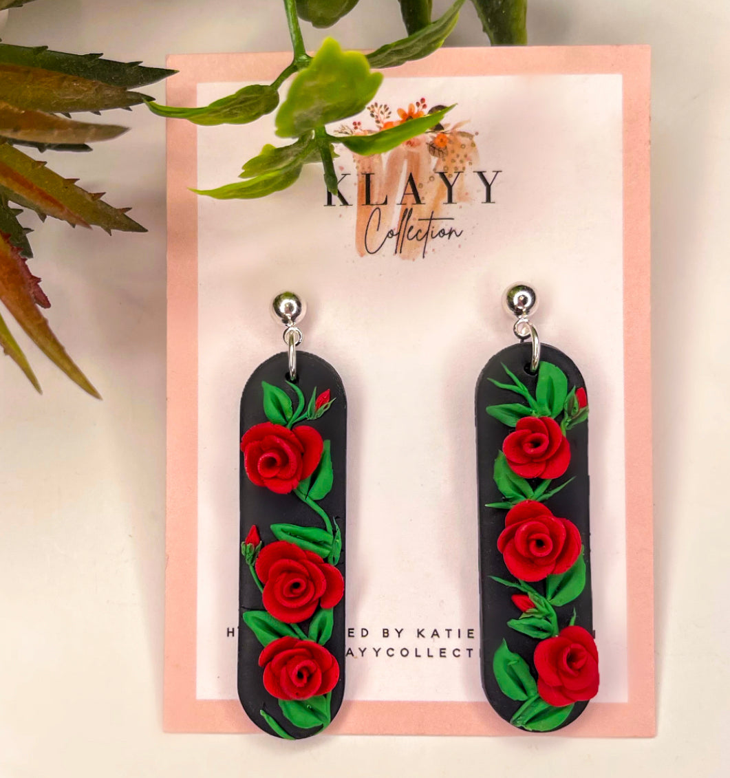 Rose Vine Polymer Clay Earrings