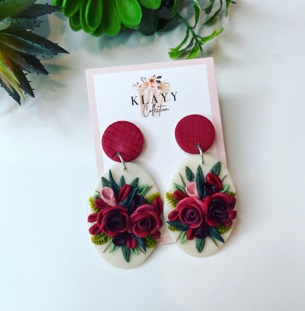 Red Roses Bouquet polymer clay earrings