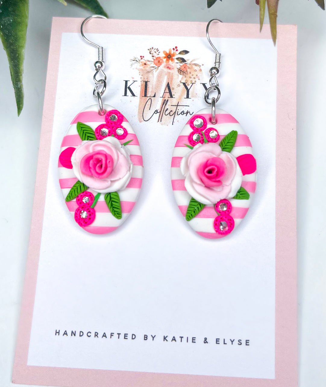 Pink Flowers with Genuine Crystals Petite Oval