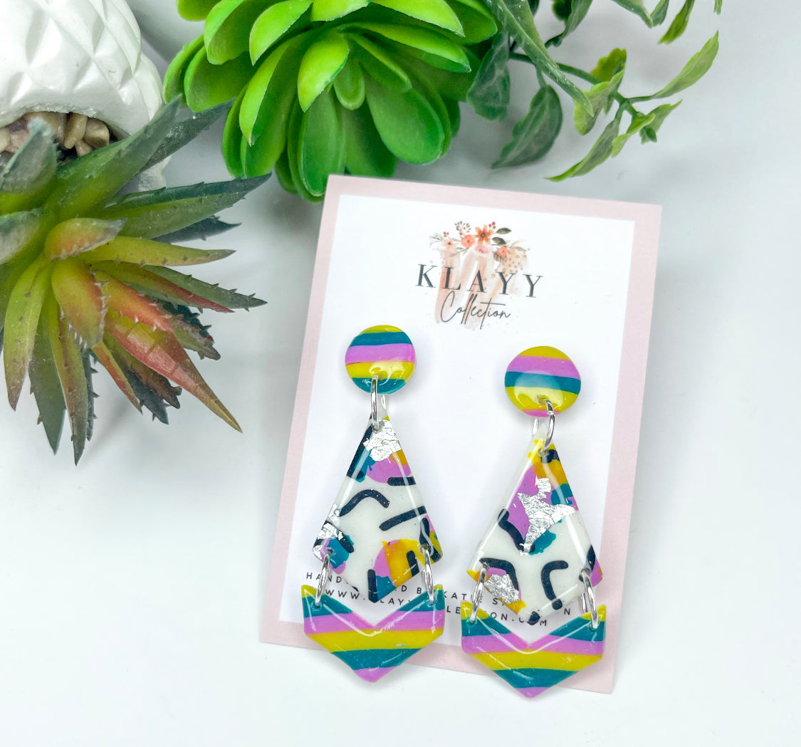 Retro Rainbow glossy polymer clay earrings kite