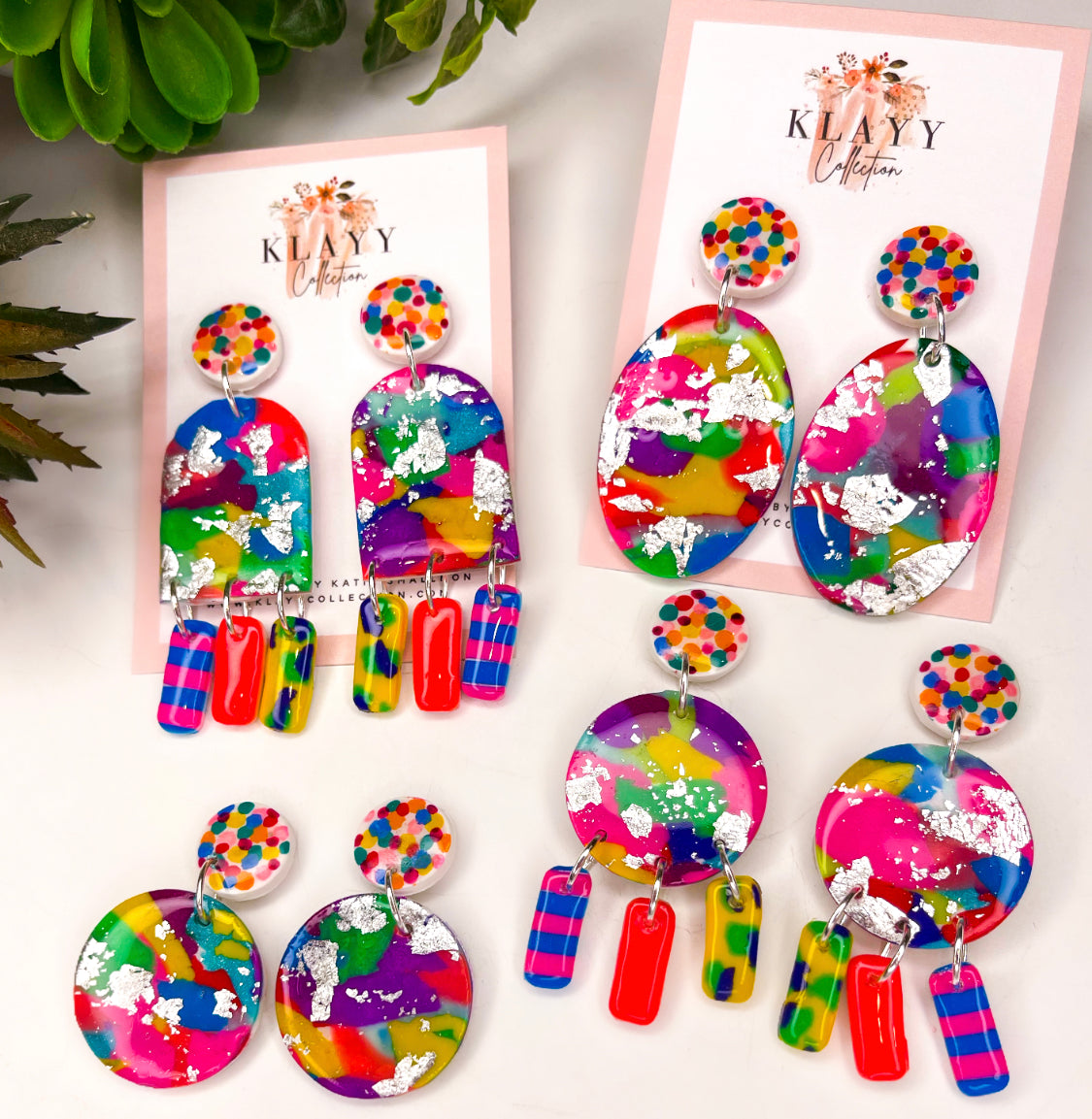 Colour Splash Polymer Clay Earrings With Silver arch