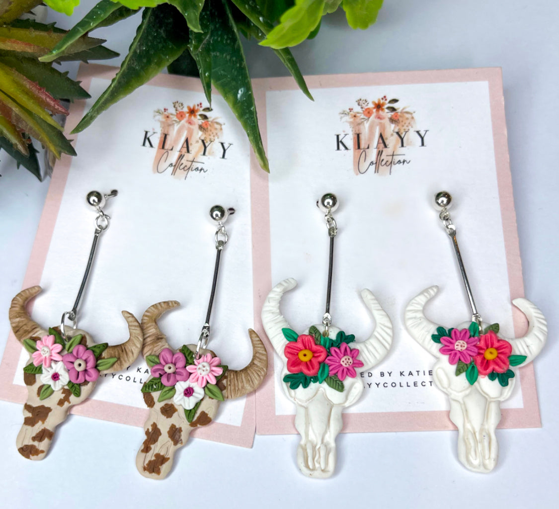 Floral Longhorn Cow White