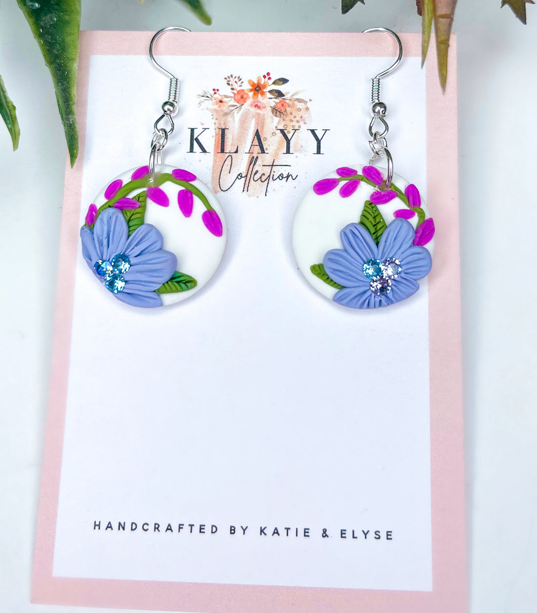 Purple Flowers with Genuine Crystals Petite Oval