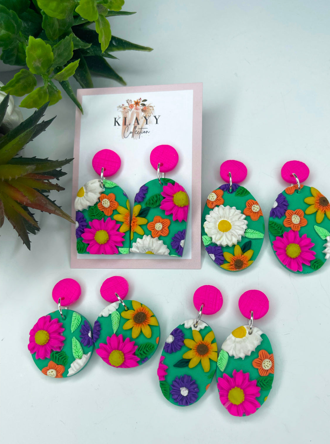 Bright Flower Garden Polymer Clay Earrings Arch