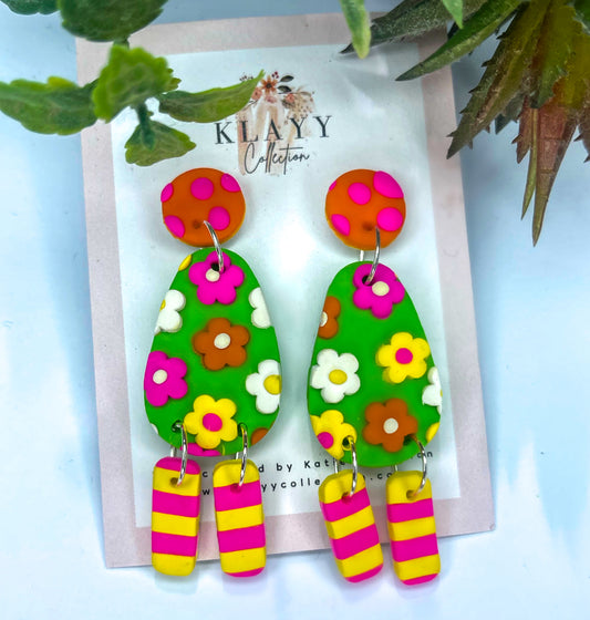 Bright Floral Dangles with Stripes