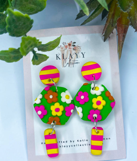 Bright Floral Dangles with single drop