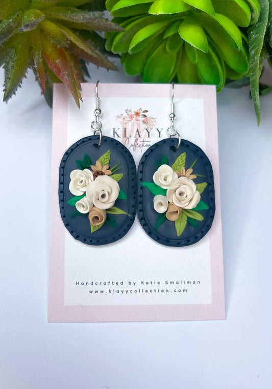 Navy Posy Drop Earrings