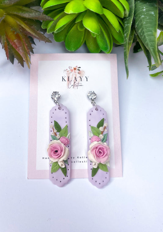 Long Purple Drop Earrings with Diamond Stud