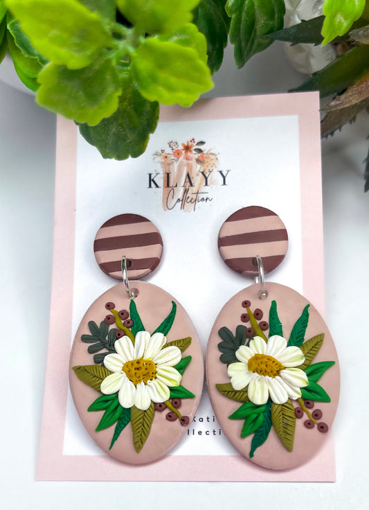 Paper Daisy Earrings with Stripy Stud