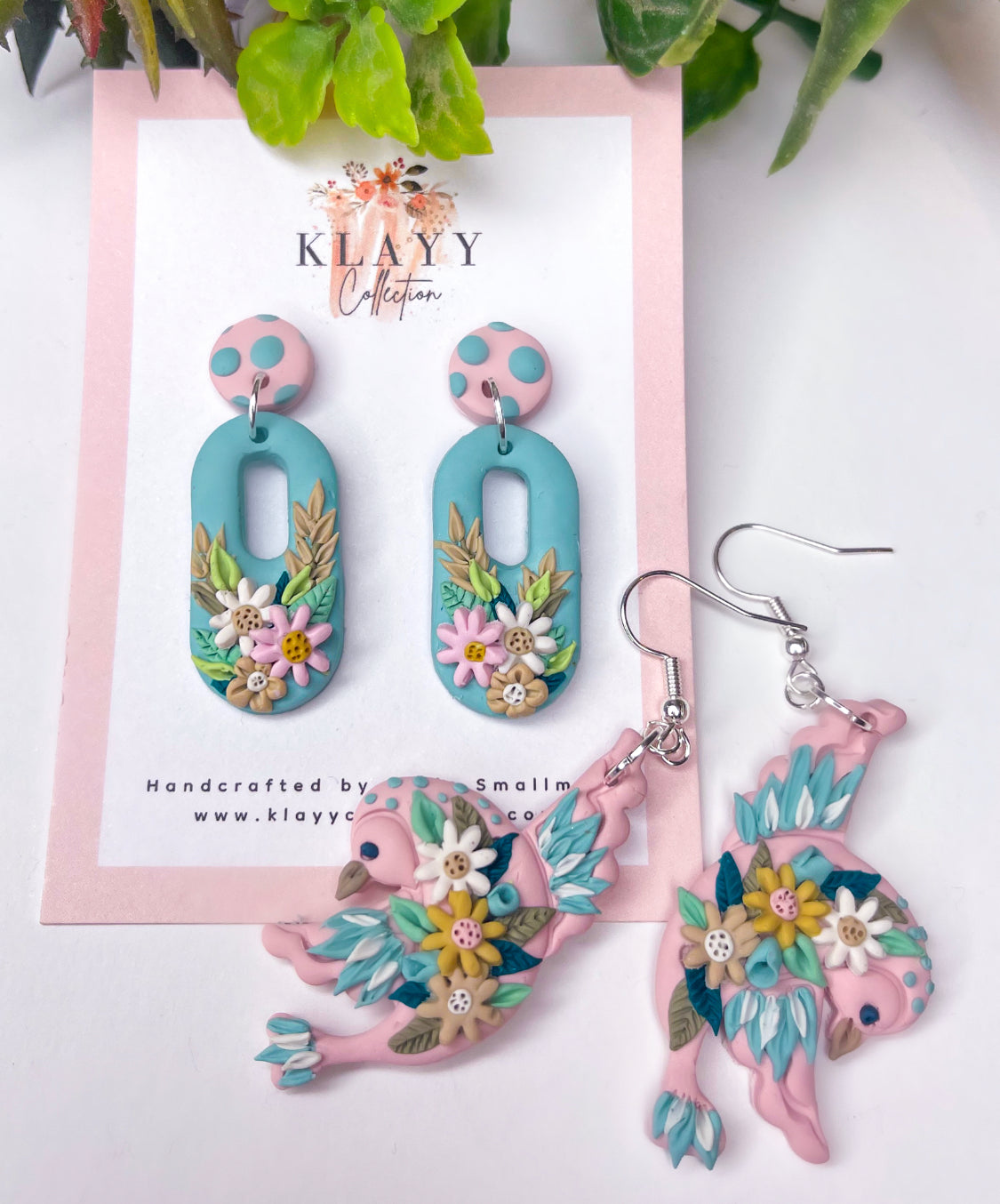 Pink Floral Bird Earrings with hook