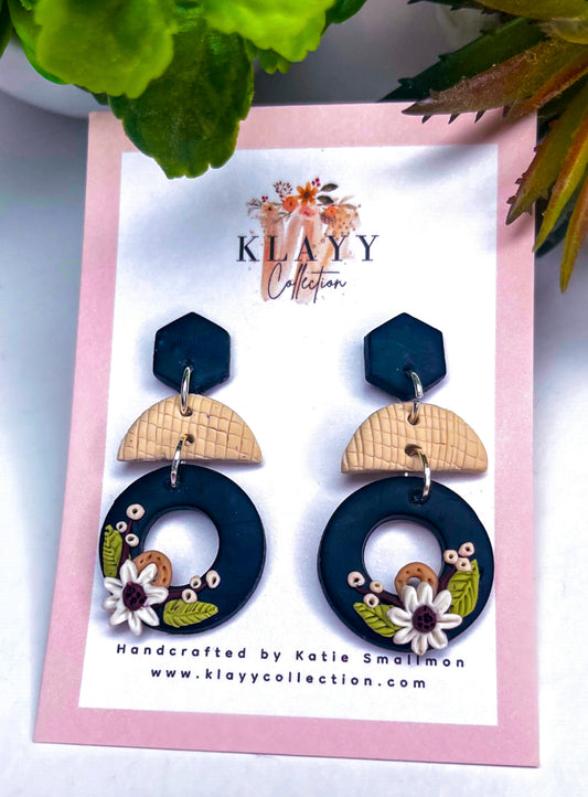 Black and Tan Floral Earrings