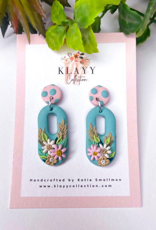 Blue Floral Earrings spotty stud
