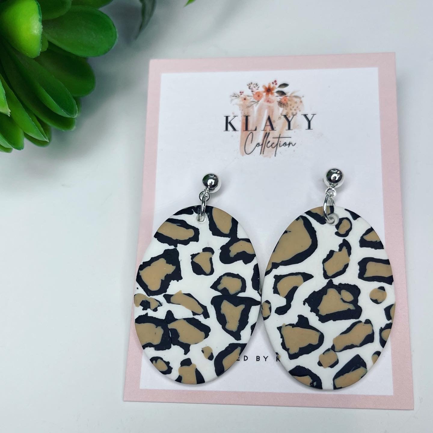 Oval Leopard Print Polymer Clay Earrings