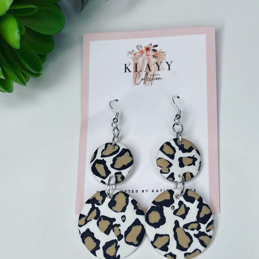 Round Drop Leopard Print Polymer Clay Earrings
