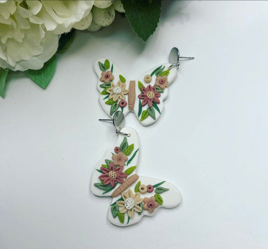 Stunning Floral Butterfly Polymer Clay Earrings