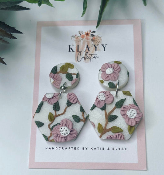 Gorgeous Pearl and Pink floral Polymer Clay Earrings | floral | roses | flowers| spring and summer | accessories | gift ideas