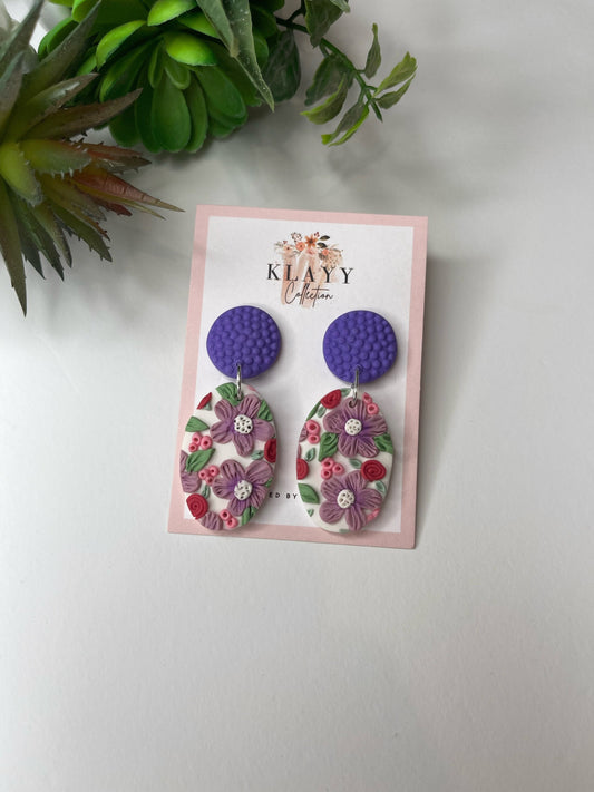 Beautiful Purple Floral Polymer Clay Earrings | flower| boho| spring| gifts for her | spring