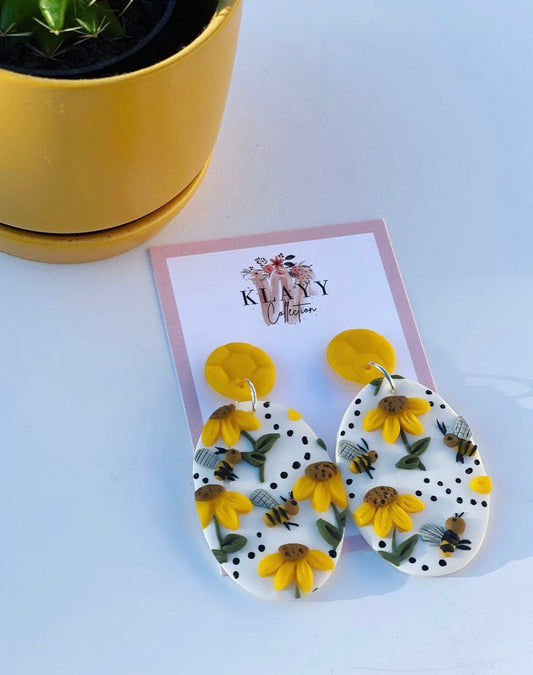 Polymer Clay Earrings | Bumble Bee | Clay Earrings | Polymer Clay Earrings with Bees | Honey Bumble Bee Polymer Clay Earrings