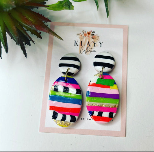 Multicoloured Rainbow Stripe Polymer Clay | Art Deco | whimsy