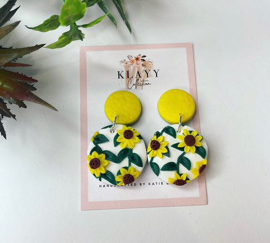 Stunning Bright Yellow Sunflower Polymer Clay Earrings | flowers | sunshine | floral