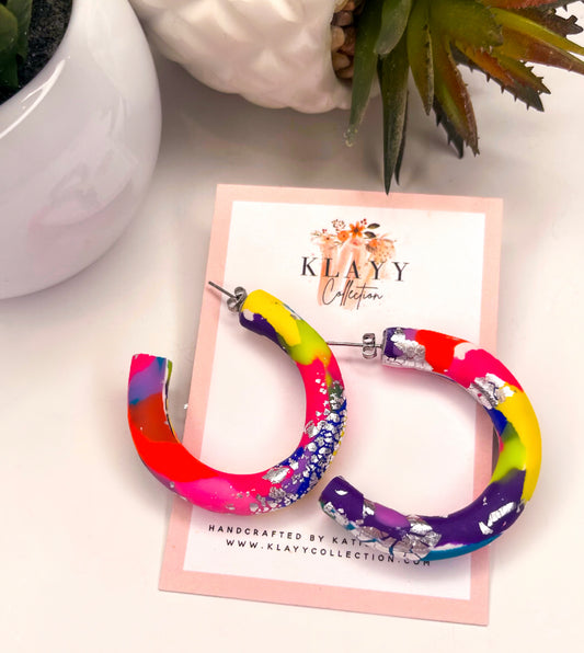 Rainbow and Silver Hoops