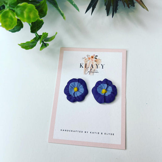 Purple Pansies Polymer Clay Studs