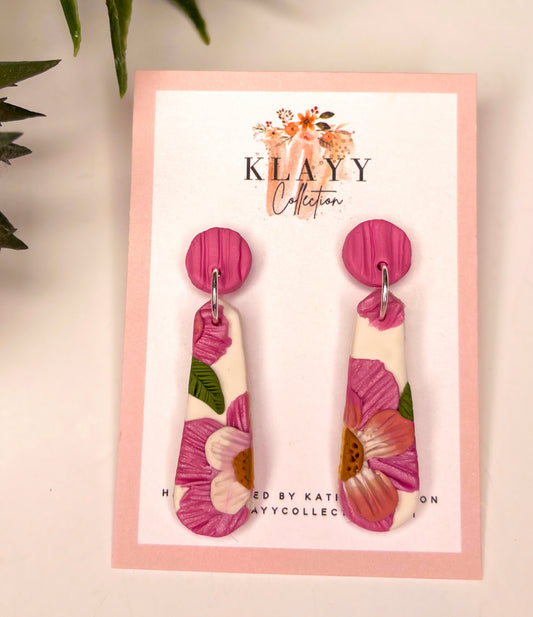 Mum’s Flowers Polymer Clay Earrings Long Drop