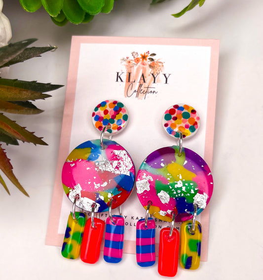 Colour Splash Polymer Clay Earrings With Silver
