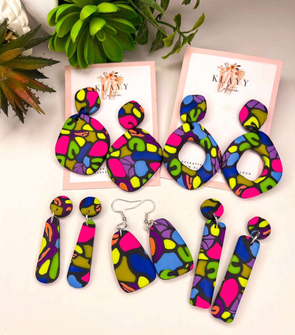 Pop Art Brights Polymer Clay Earrings Large Cut out