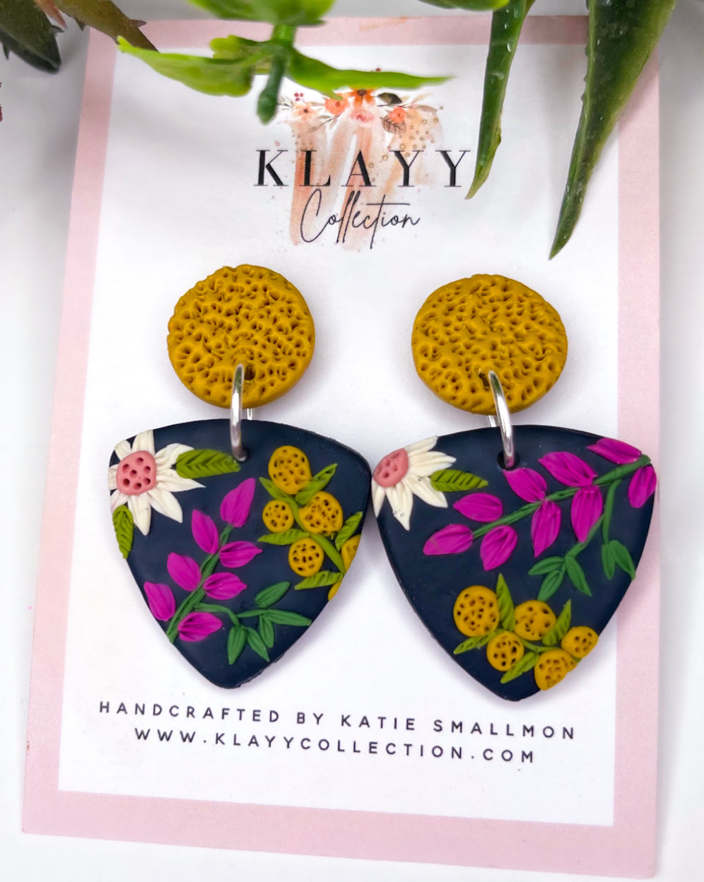 Navy and Mustard Floral Earrings
