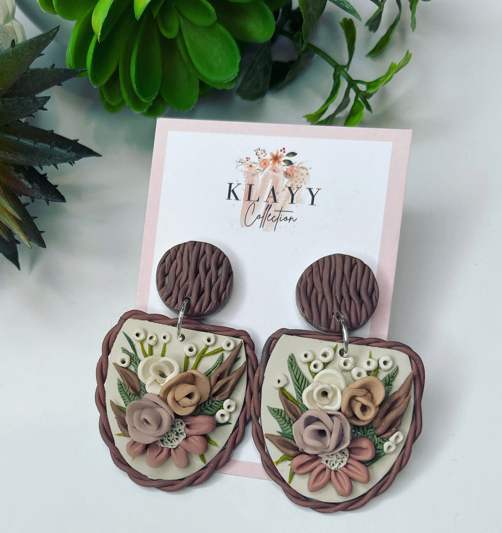 Brown Twisted Bouquet Polymer Clay Earrings