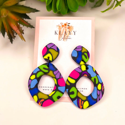 Clip On Pop Art Brights Polymer Clay Earrings Large Cut out