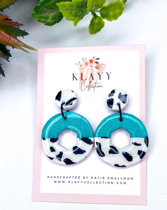 Light Blue Leopard and Neon Pop Polymer Clay Earrings