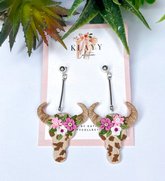 Floral Longhorn Cow with print