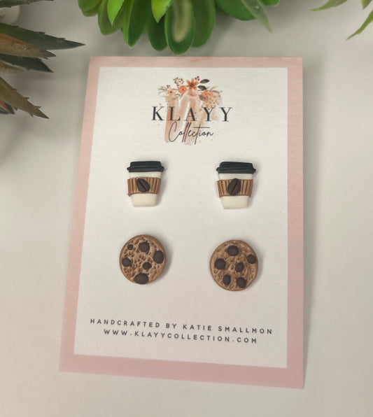 Coffee and a Cookie Polymer Clay Stud Earrings