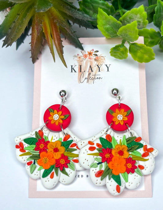 Bright Orange Scalloped Flowers with Silver Stud