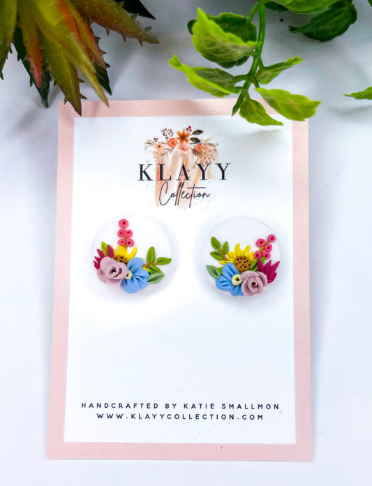 Clip On White Floral Studs